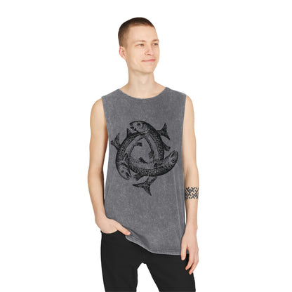 Stonewash Unisex Tank Top - Three Fishes Vintage Graphic