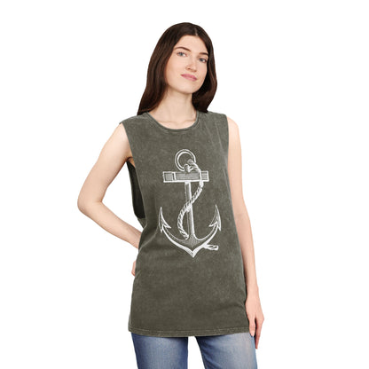 Stonewash Unisex Tank Top - Vintage Nautical Anchor Graphic