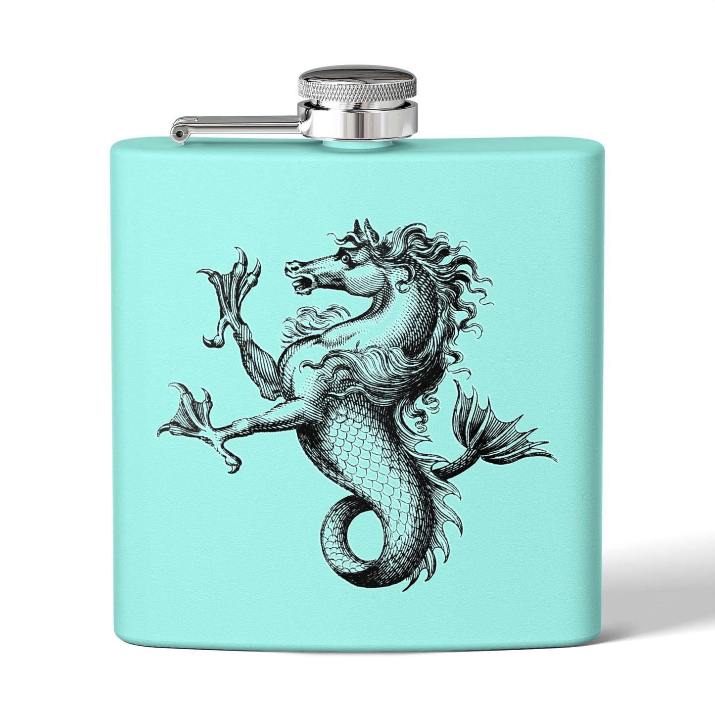 6oz Stainless Steel Flask - Mythological Seahorse