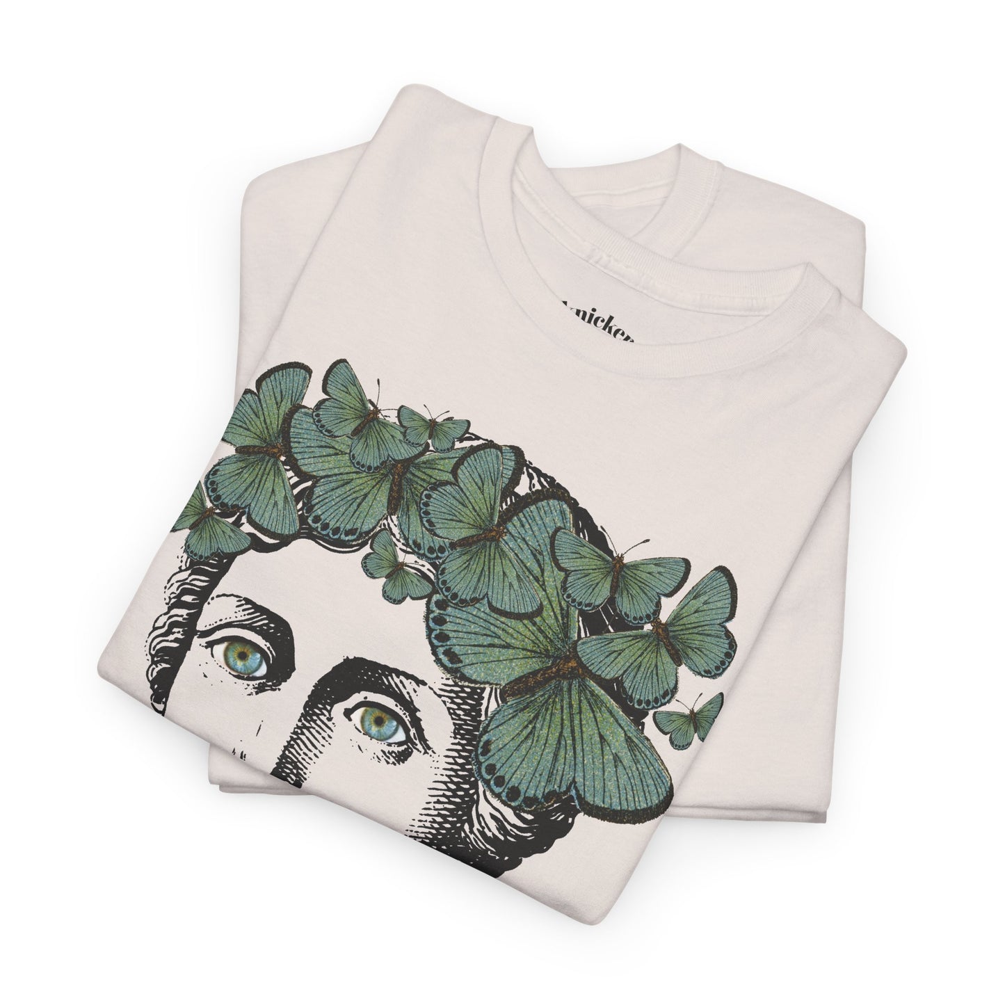 Garden Goddess Graphic Tee - Classical Bust with Green Butterfly Crown