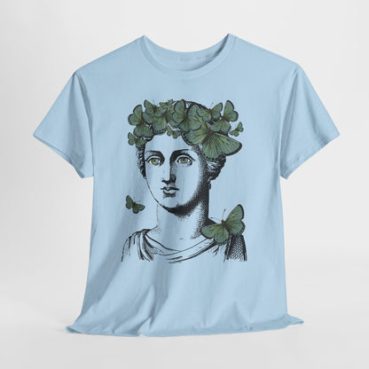 Garden Goddess Graphic Tee - Classical Bust with Green Butterfly Crown