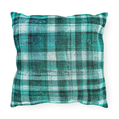 The Outdoor Pillow - Rustic Plaid, Aquamarine