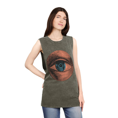 Stonewash Unisex Tank Top - Retro Eye Graphic