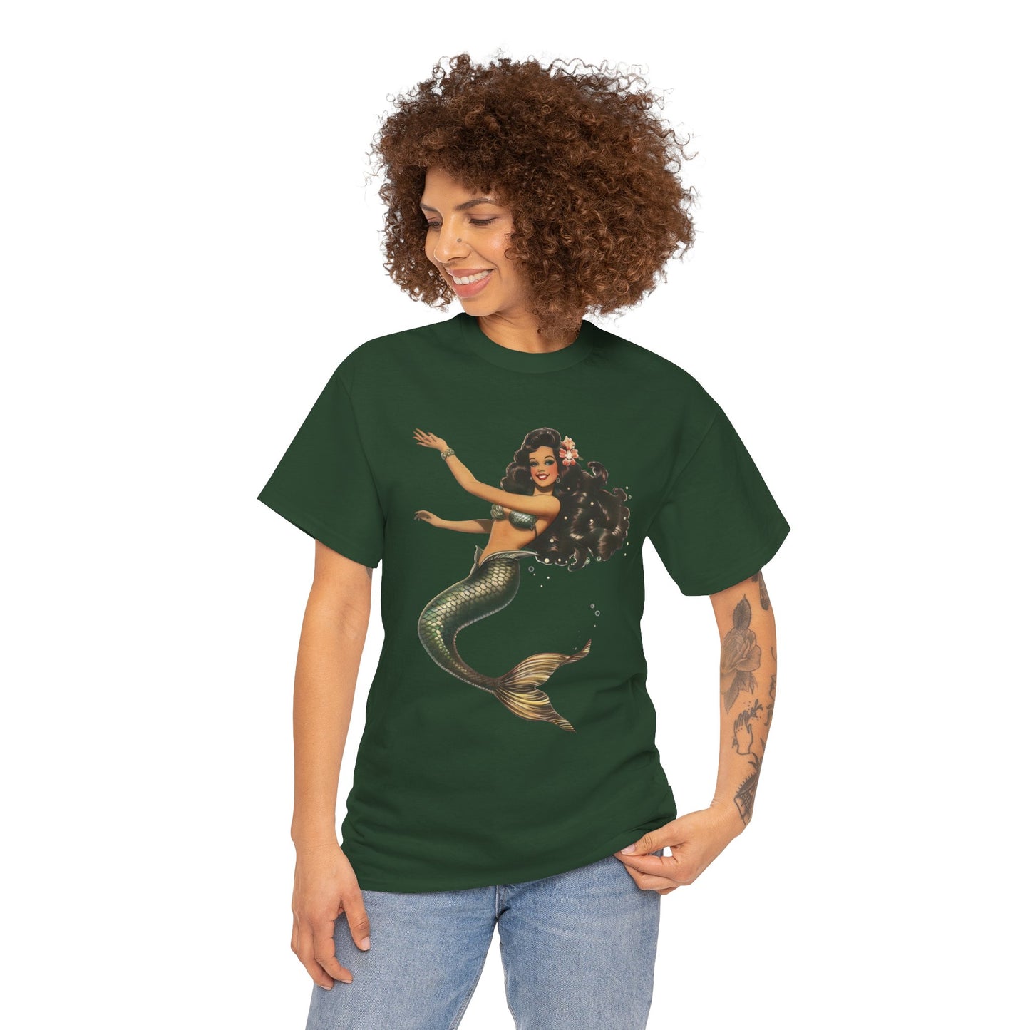 Vintage Pinup Style Graphic Mermaid Tee, All-Gender