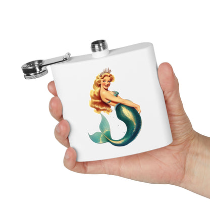 6oz Stainless Steel Flask - Pinup-Style Retro Mermaid