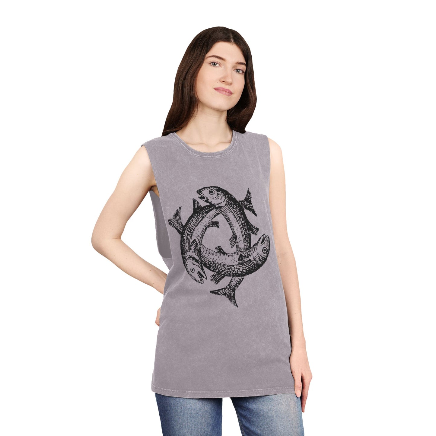 Stonewash Unisex Tank Top - Three Fishes Vintage Graphic