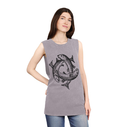 Stonewash Unisex Tank Top - Three Fishes Vintage Graphic