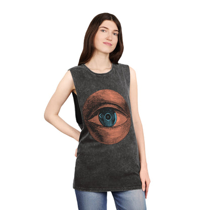 Stonewash Unisex Tank Top - Retro Eye Graphic