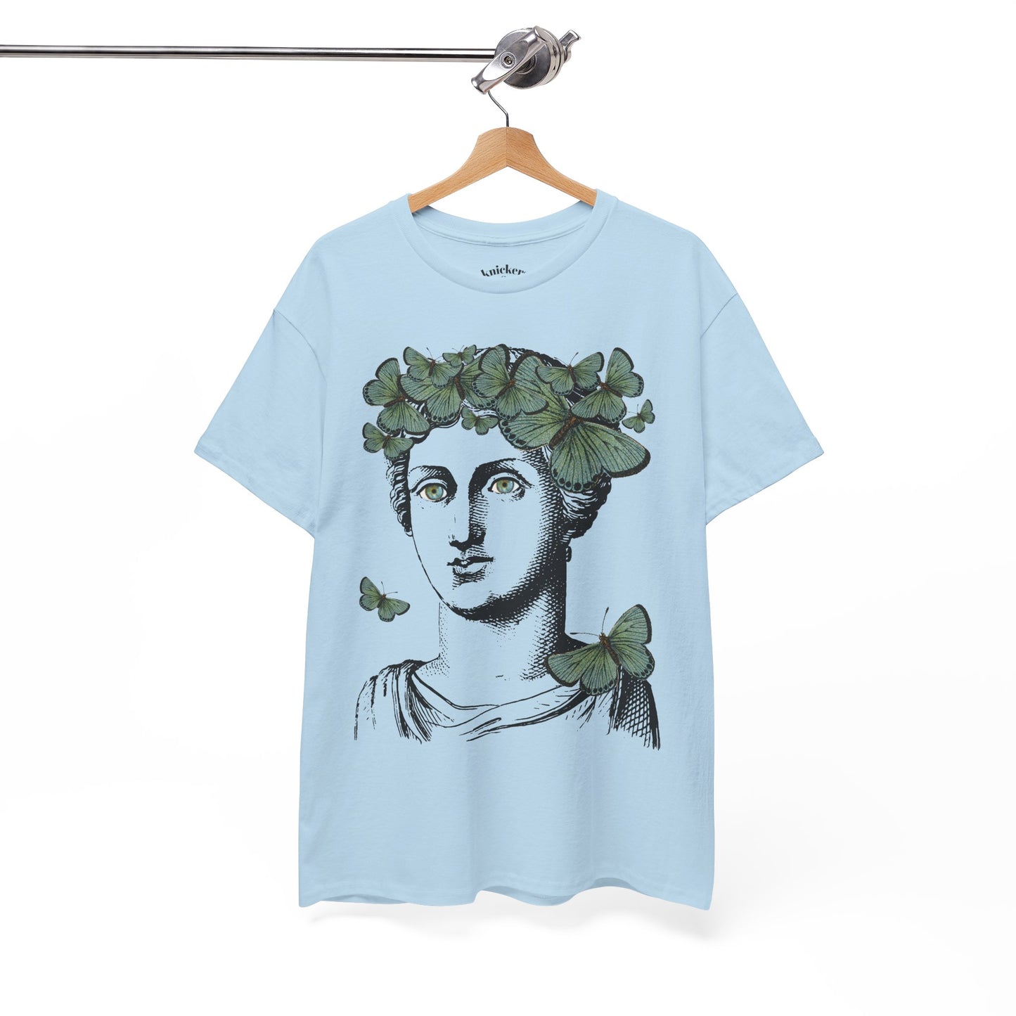 Garden Goddess Graphic Tee - Classical Bust with Green Butterfly Crown