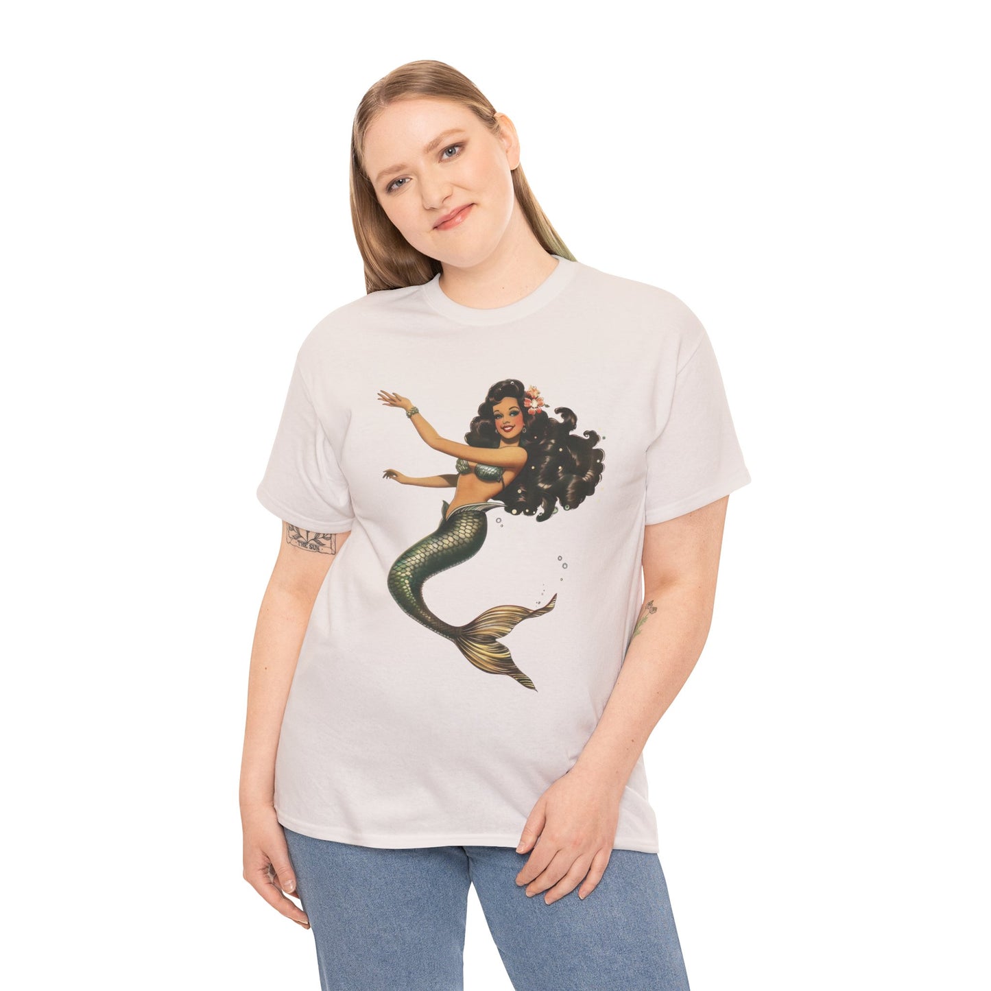 Vintage Pinup Style Graphic Mermaid Tee, All-Gender