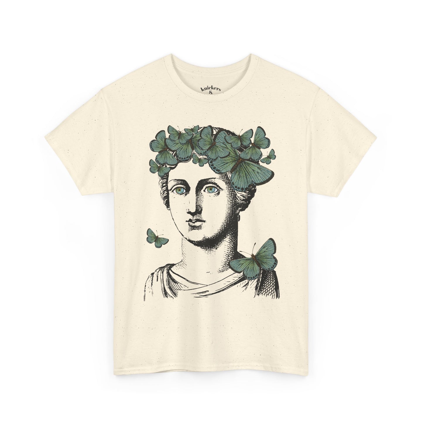 Garden Goddess Graphic Tee - Classical Bust with Green Butterfly Crown