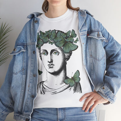 Garden Goddess Graphic Tee - Classical Bust with Green Butterfly Crown