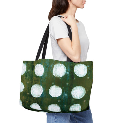 The Weekender Tote Bag - Painterly Polka Dot, Emerald and Algae