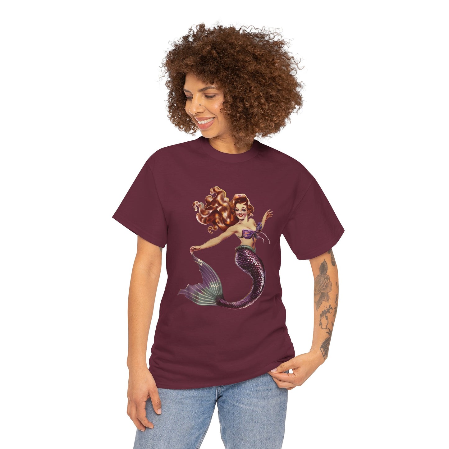 Vintage Pinup Style Graphic Mermaid Tee, All-Gender