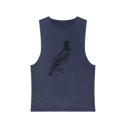 Stonewash Unisex Tank Top - Bird in Top Hat