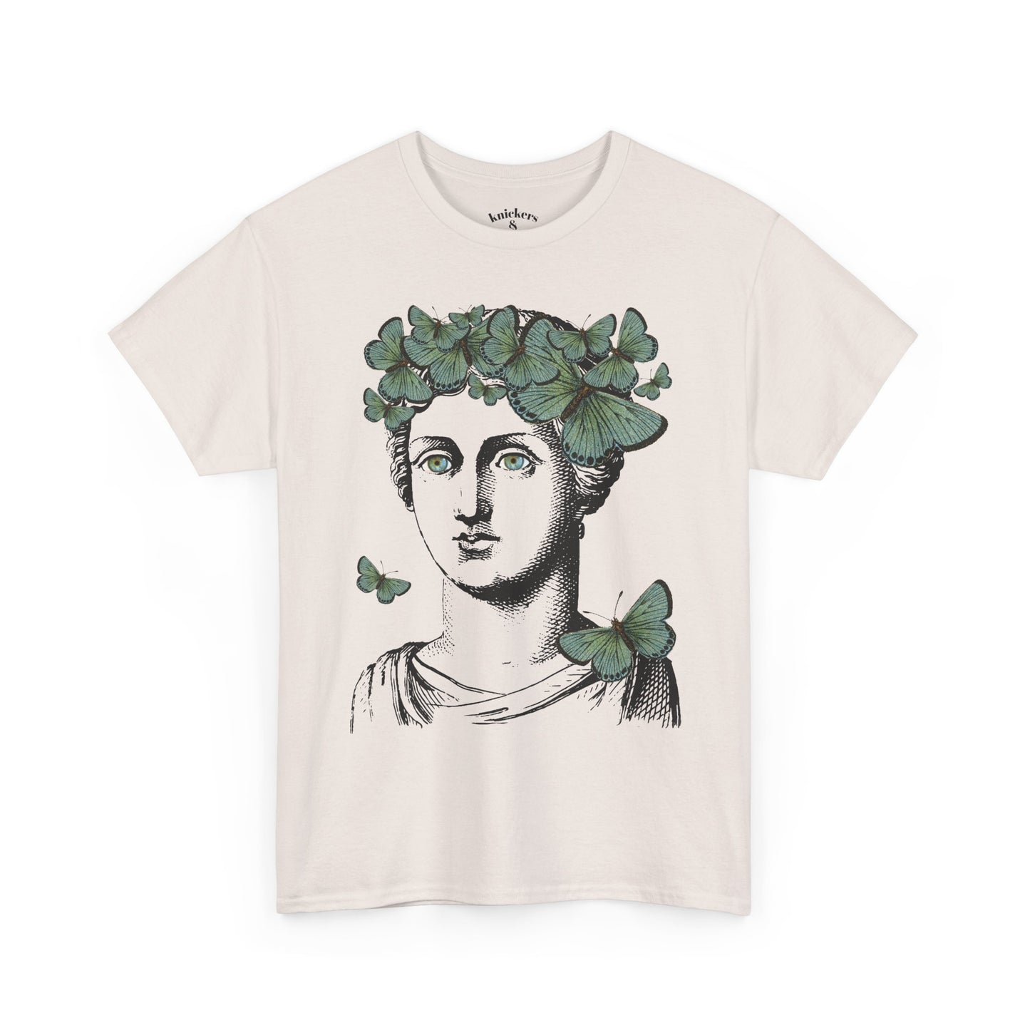 Garden Goddess Graphic Tee - Classical Bust with Green Butterfly Crown