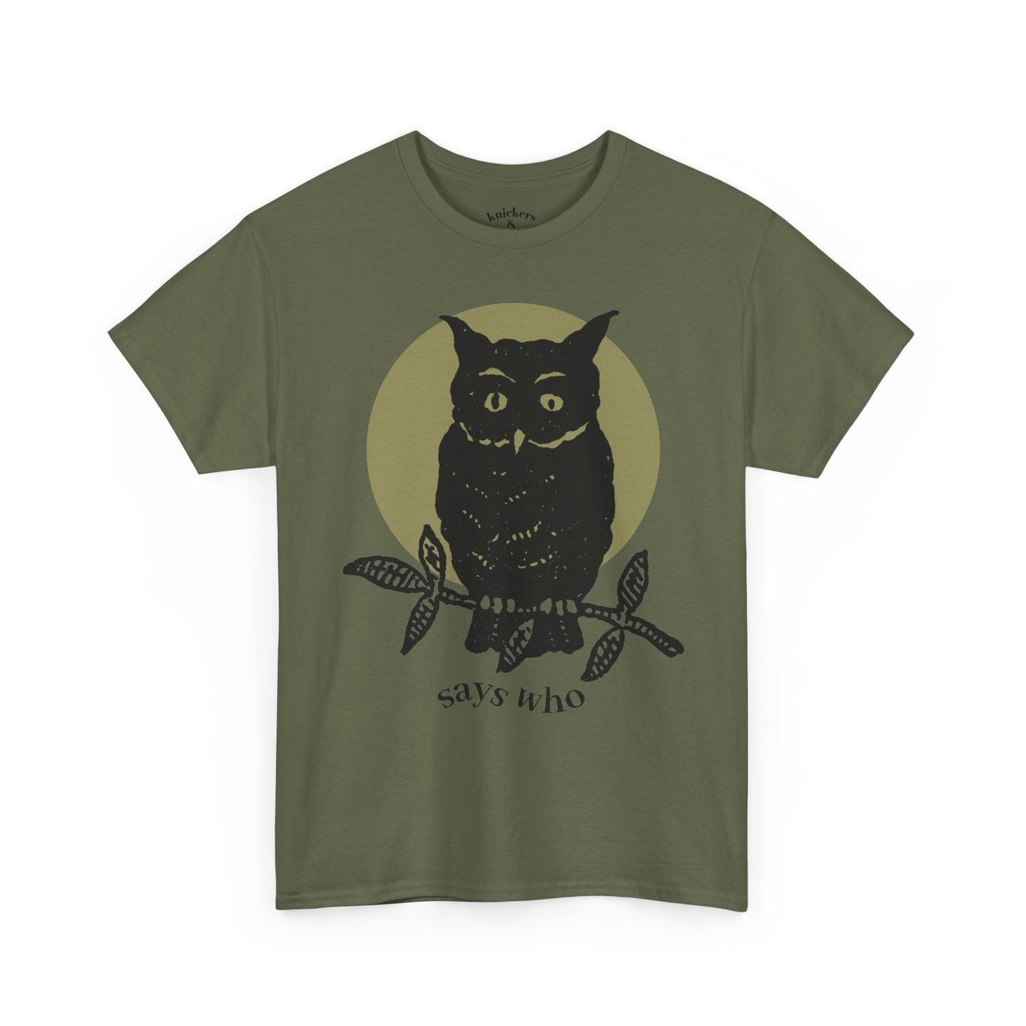 Owl Illustration Tee - "Says Who"  Night Owl Graphic T-Shirt
