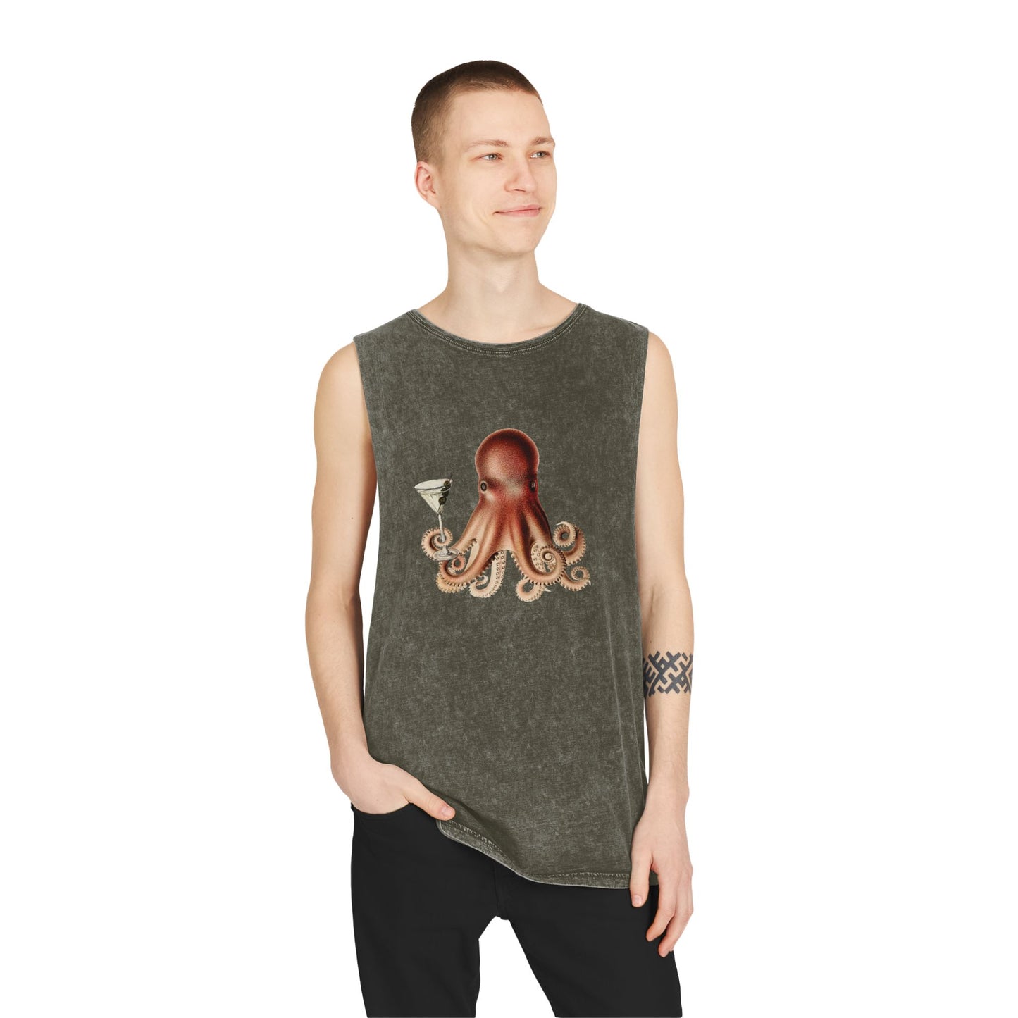 Stonewash Unisex Tank Top - Happy Hour Octopus