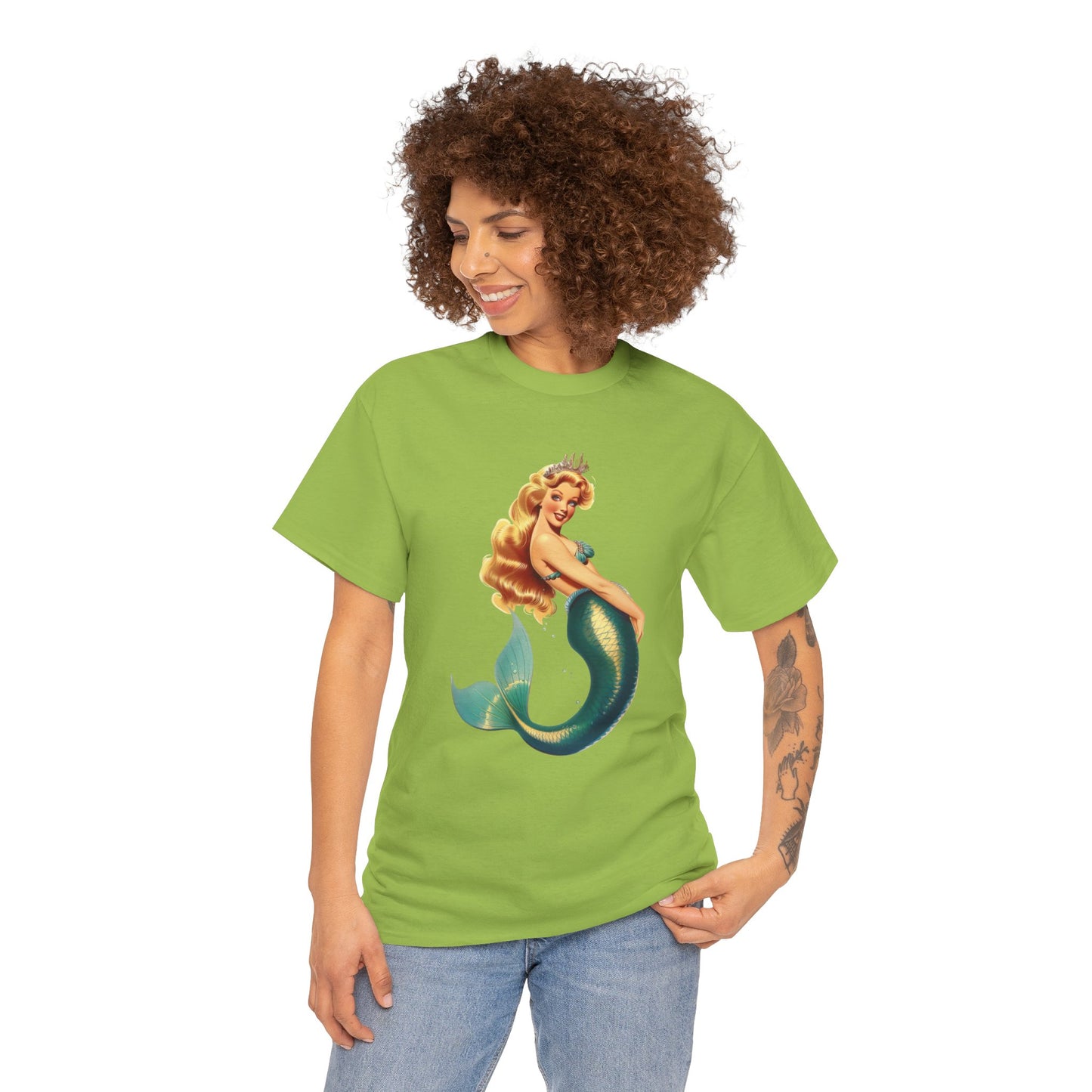 Vintage Pinup Style Graphic Mermaid Tee, All-Gender