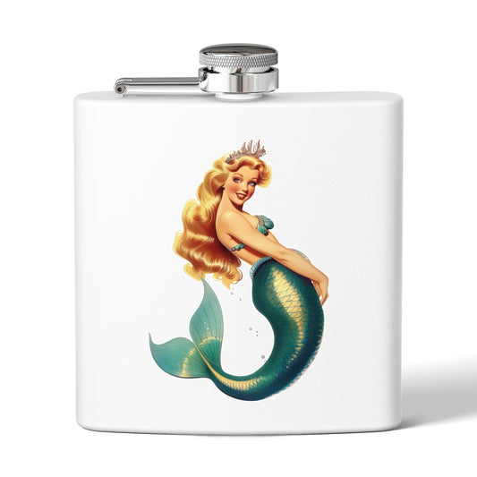 6oz Stainless Steel Flask - Pinup-Style Retro Mermaid