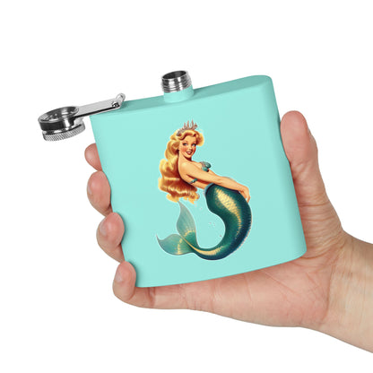 6oz Stainless Steel Flask - Pinup-Style Retro Mermaid