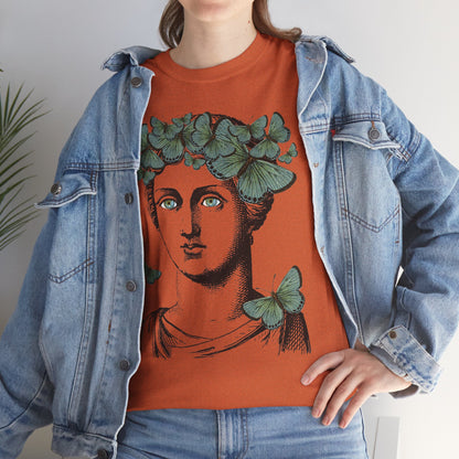 Garden Goddess Graphic Tee - Classical Bust with Green Butterfly Crown