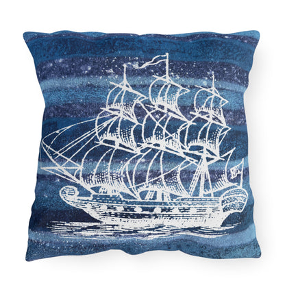 The Outdoor Pillow - Ghost Ship on Rustic Stripe, Sapphire