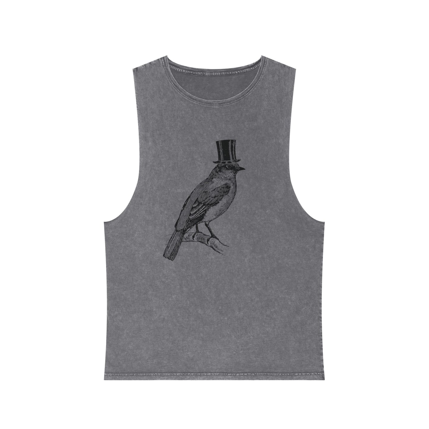 Stonewash Unisex Tank Top - Bird in Top Hat