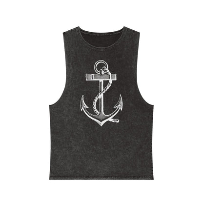 Stonewash Unisex Tank Top - Vintage Nautical Anchor Graphic