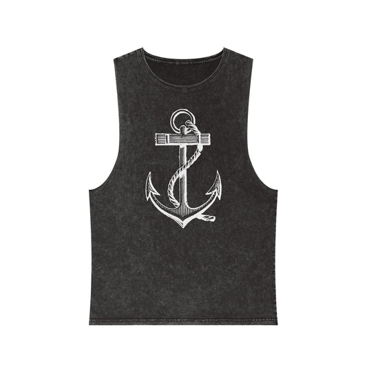 Stonewash Unisex Tank Top - Vintage Nautical Anchor Graphic