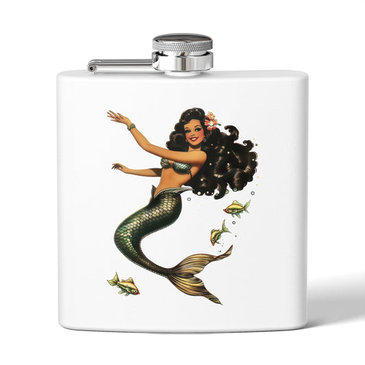 6oz Stainless Steel Flask - Pinup-Style Retro Mermaid