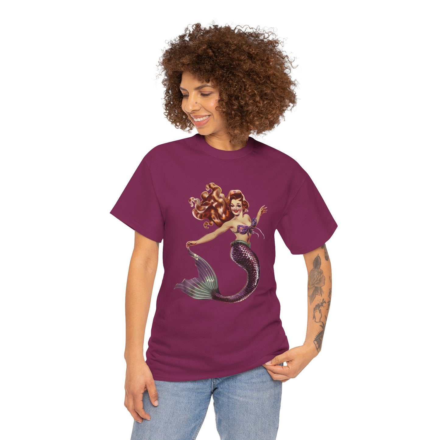 Vintage Pinup Style Graphic Mermaid Tee, All-Gender