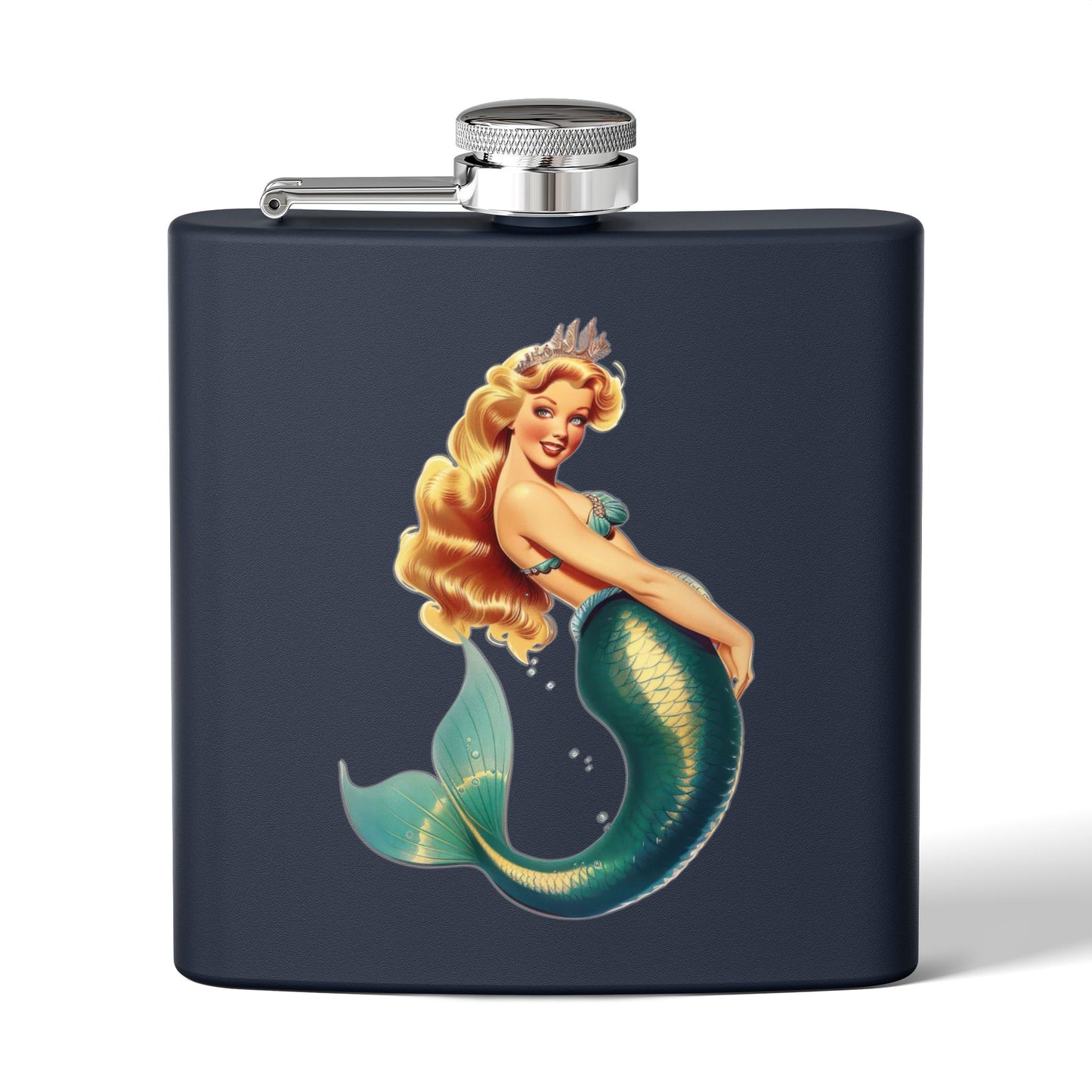 6oz Stainless Steel Flask - Pinup-Style Retro Mermaid