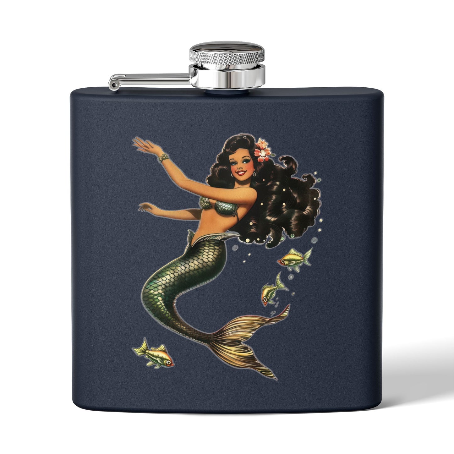 6oz Stainless Steel Flask - Pinup-Style Retro Mermaid
