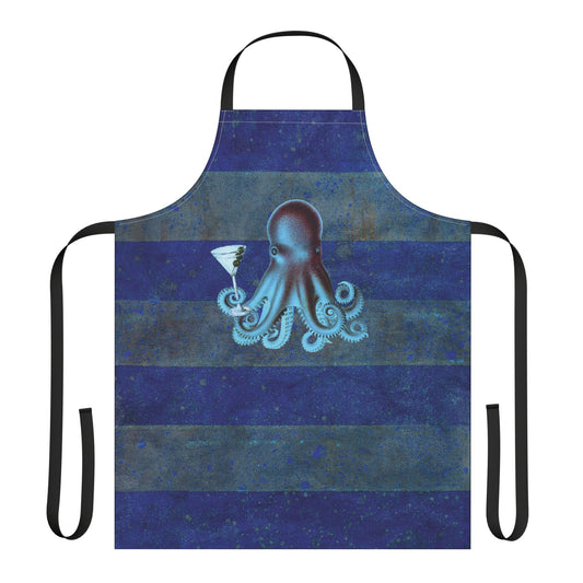 Octopus Martini Apron - Midnight Cabana Stripe