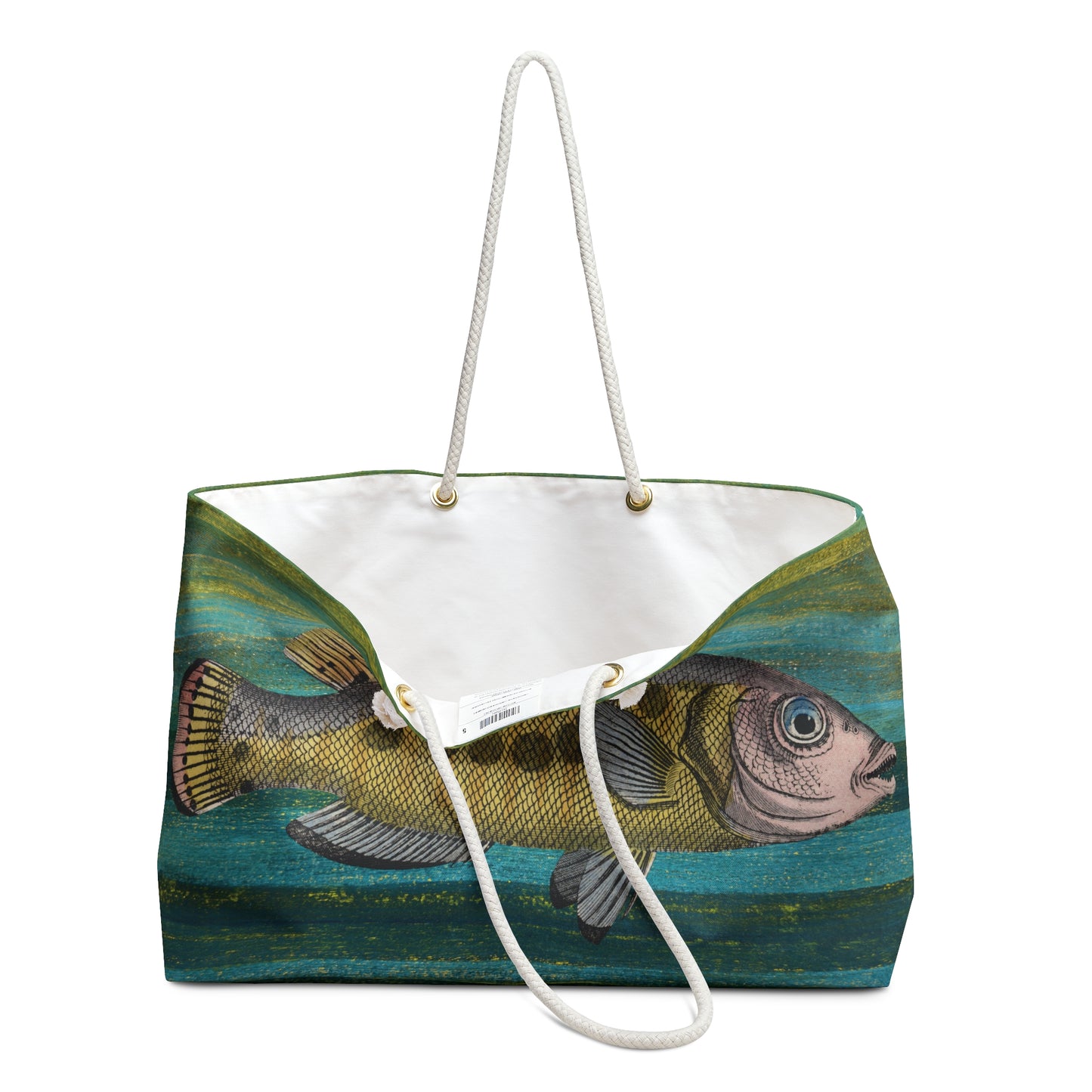 Big Fish Weekender Bag - Vintage Illustration on Marine Stripe Background