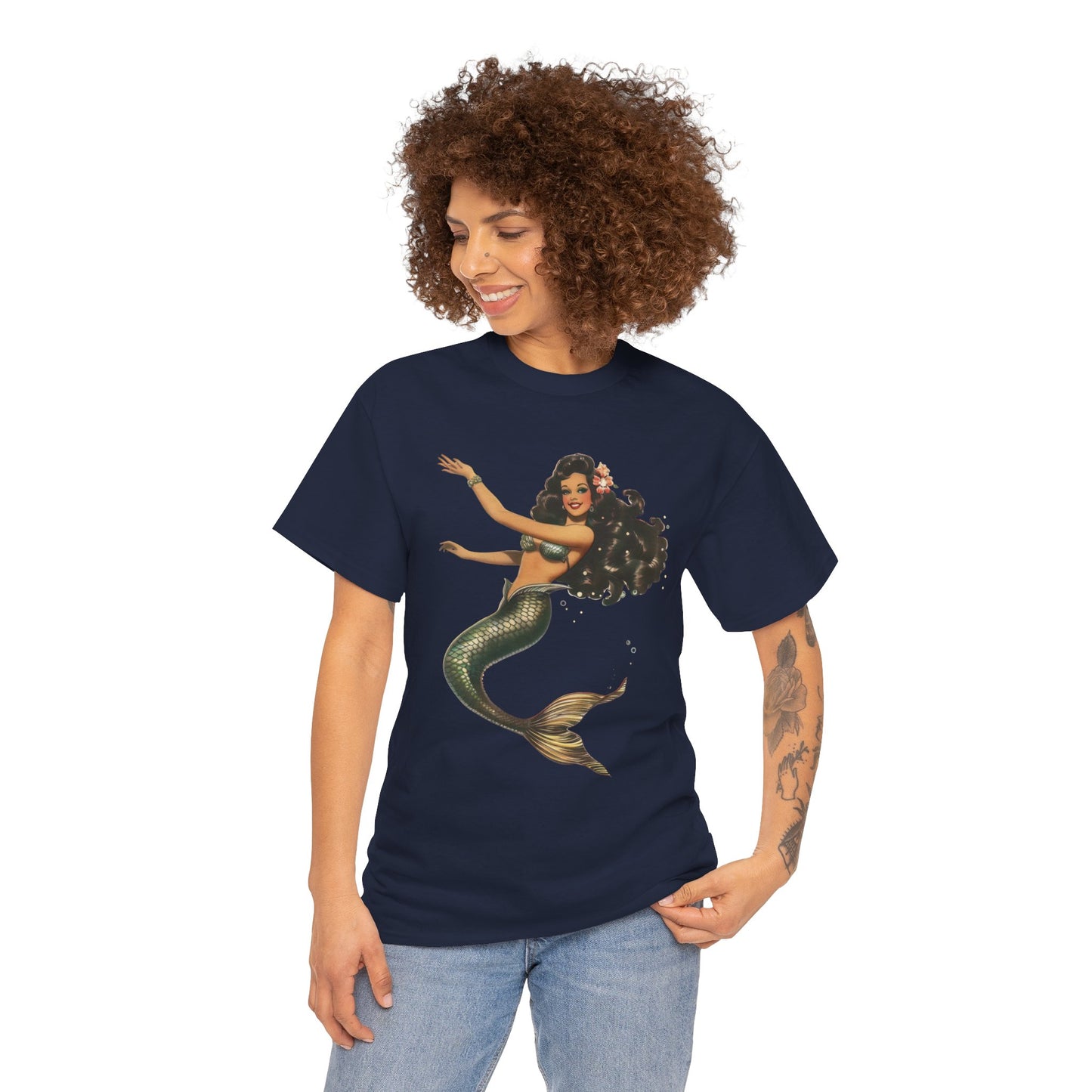 Vintage Pinup Style Graphic Mermaid Tee, All-Gender