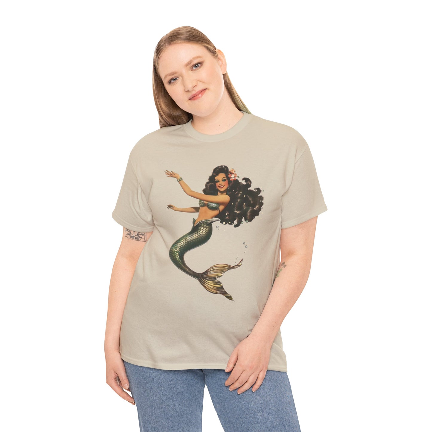 Vintage Pinup Style Graphic Mermaid Tee, All-Gender