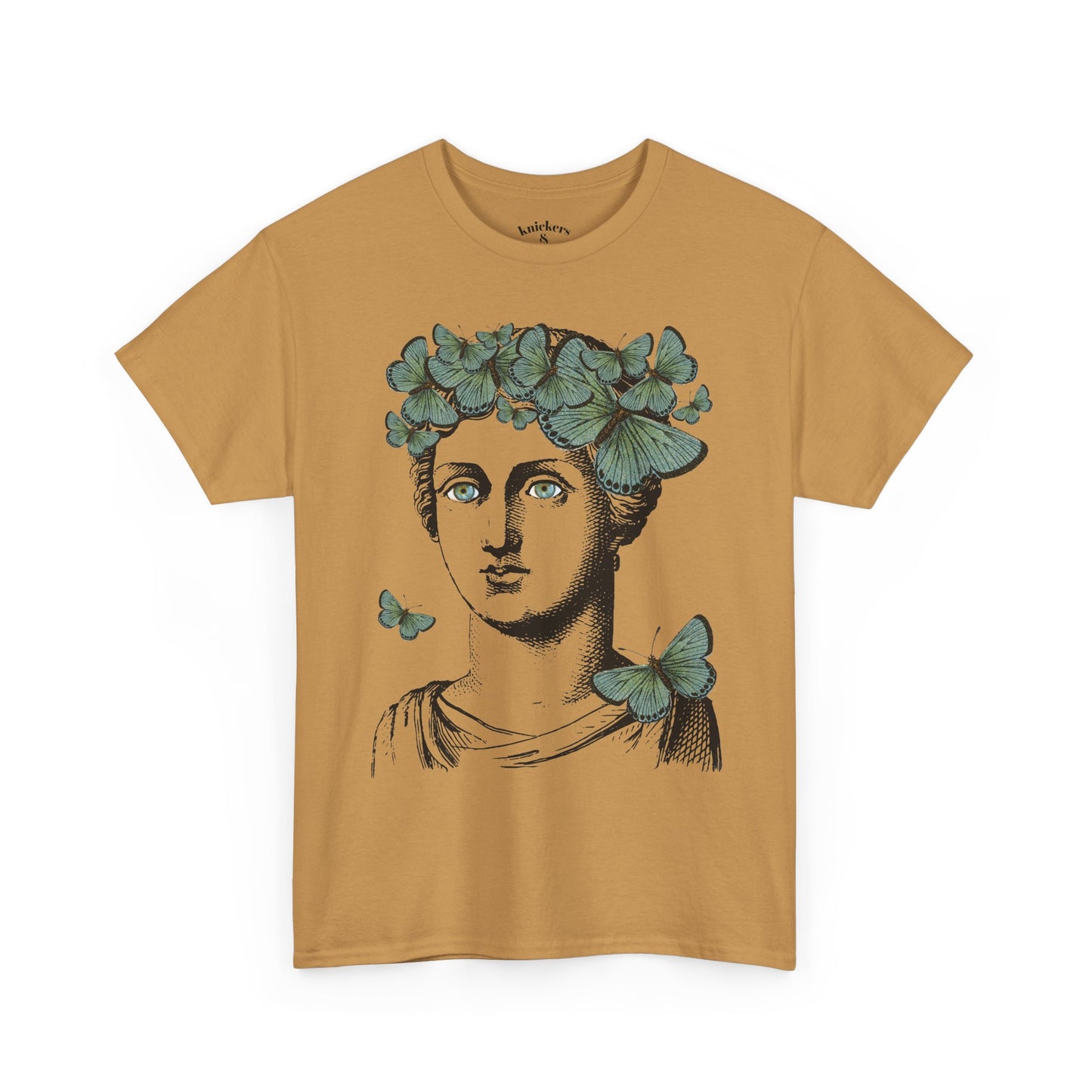 Garden Goddess Graphic Tee - Classical Bust with Green Butterfly Crown