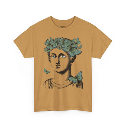 Garden Goddess Graphic Tee - Classical Bust with Green Butterfly Crown