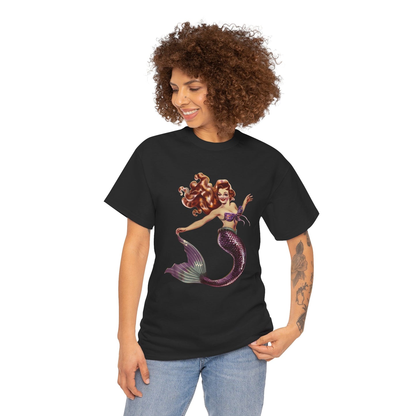 Vintage Pinup Style Graphic Mermaid Tee, All-Gender