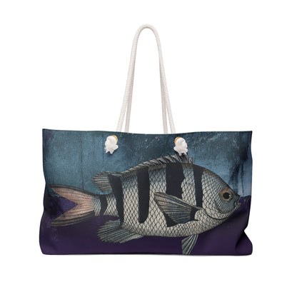 Big Fish Weekender Bag - Vintage Illustration on Deep Sea Painted Background