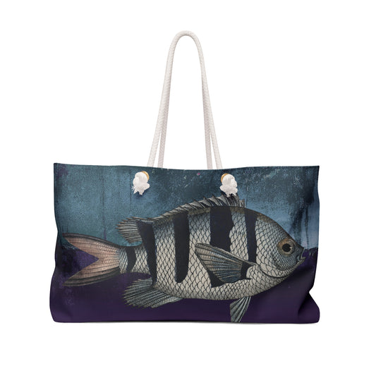 Big Fish Weekender Bag - Vintage Illustration on Deep Sea Painted Background