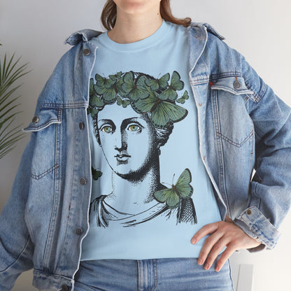 Garden Goddess Graphic Tee - Classical Bust with Green Butterfly Crown