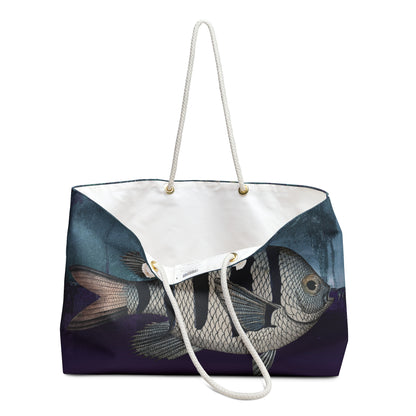 Big Fish Weekender Bag - Vintage Illustration on Deep Sea Painted Background