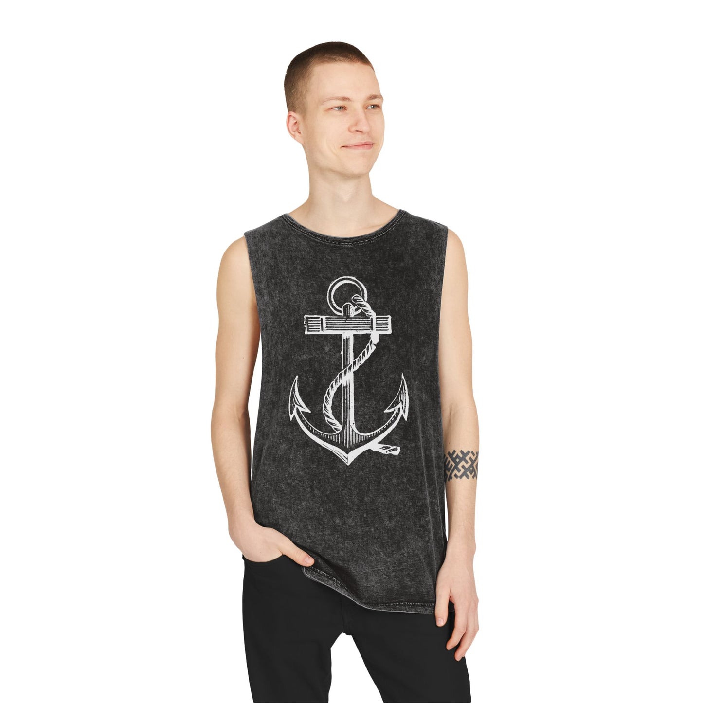 Stonewash Unisex Tank Top - Vintage Nautical Anchor Graphic