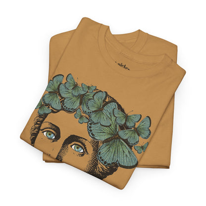 Garden Goddess Graphic Tee - Classical Bust with Green Butterfly Crown