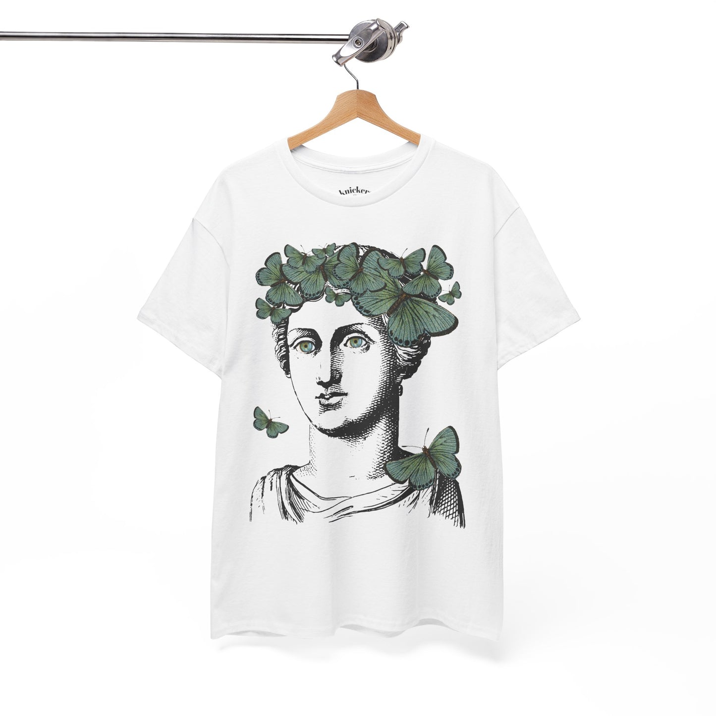 Garden Goddess Graphic Tee - Classical Bust with Green Butterfly Crown