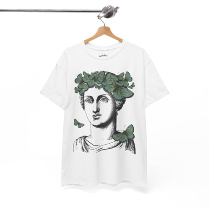 Garden Goddess Graphic Tee - Classical Bust with Green Butterfly Crown