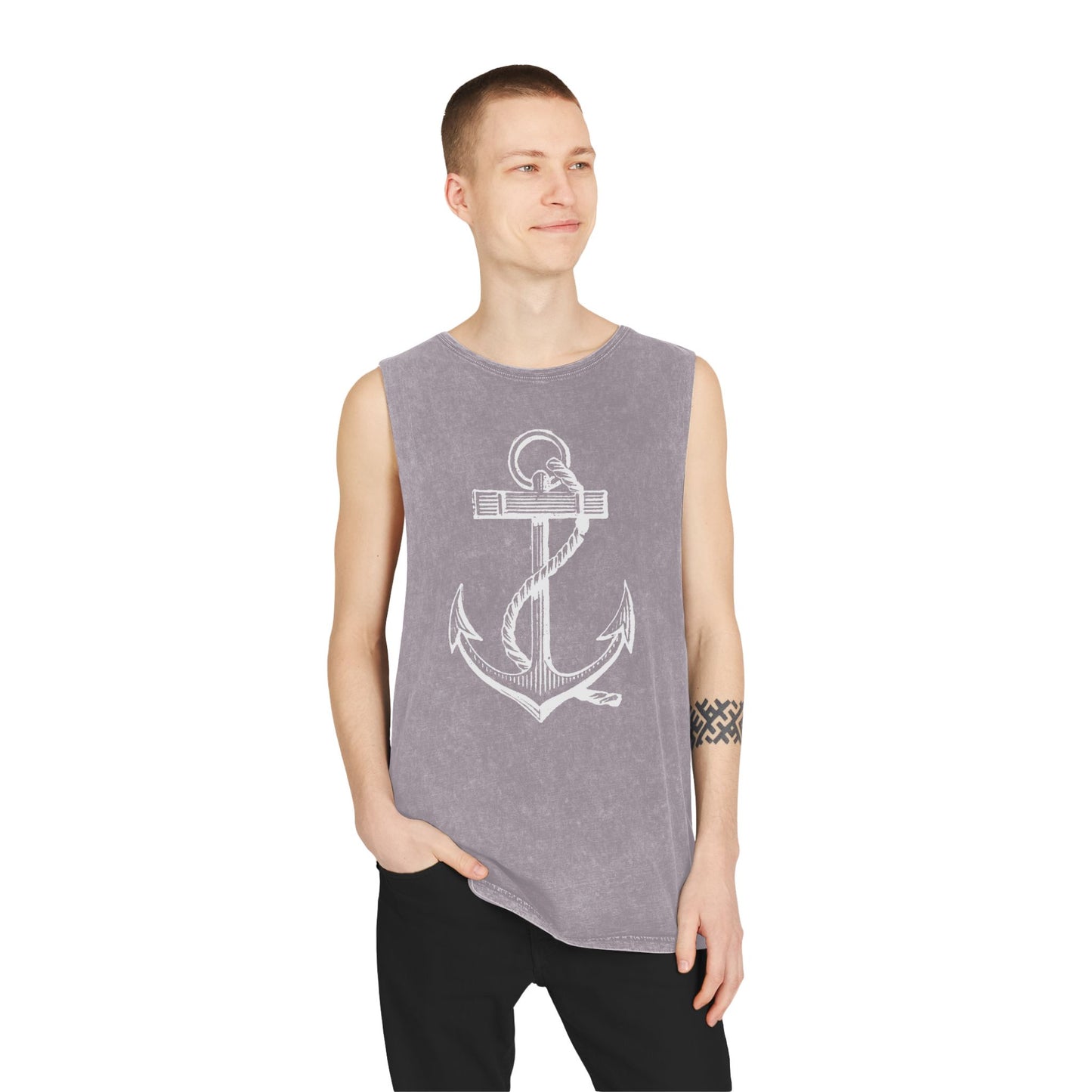 Stonewash Unisex Tank Top - Vintage Nautical Anchor Graphic